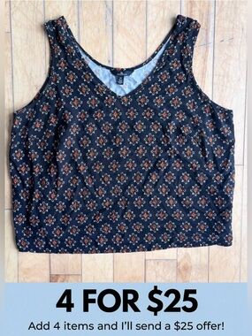 Jules & Leopold Printed Boho Cropped Geometric Sleeveless Tank Top Size 2X